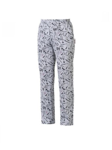 Egochef Trousers White With Prints Coulisse