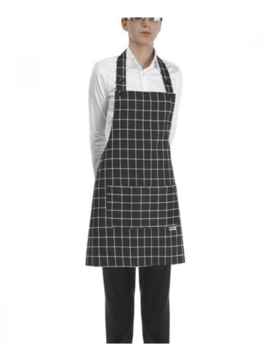 Egochef Bib Apron Short Square Black Plaid