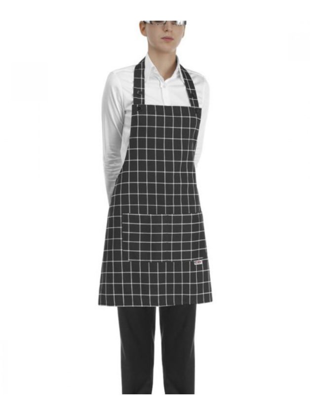 Egochef Bib Apron Short Square Black Plaid Egochef Bib Apron Short Square Black Plaid