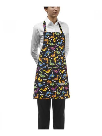 Egochef Bib Apron Short Black With Prints Dino