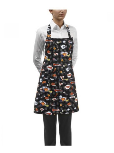 Egochef Bib Apron Short Black With Prints Pop Art