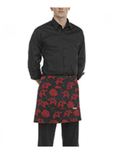 Egochef Waist Apron 40x70 Cm Black With Designs Ibiscus
