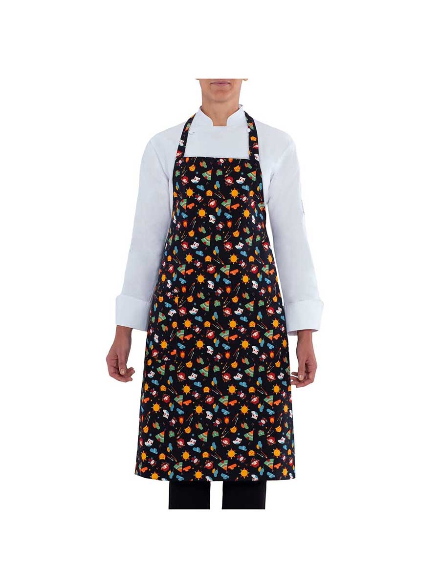Giblor's Bib Apron Long Parigi Black With Prints Indian Owls Giblor's Bib Apron Long Parigi Black With Prints Indian Owls