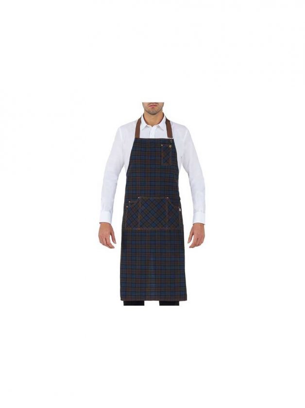 Giblor's Bib Apron Long Douglas Blue Brown Plaid Giblor's Bib Apron Long Douglas Blue Brown Plaid